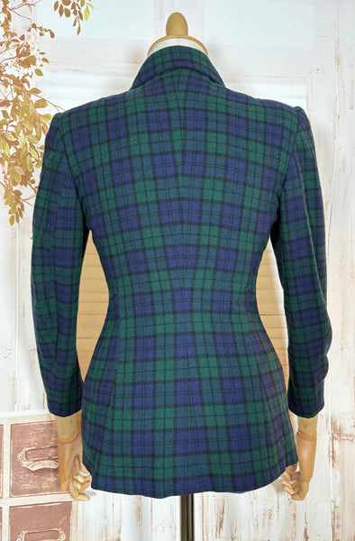 Green and Blue Tartan Plaid 1940s Blazer