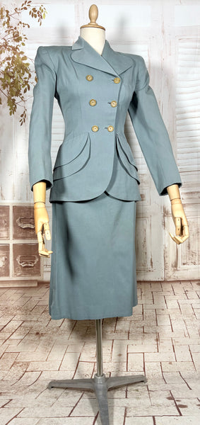 Exceptional Duck Egg Blue Tiered 1940s Suit