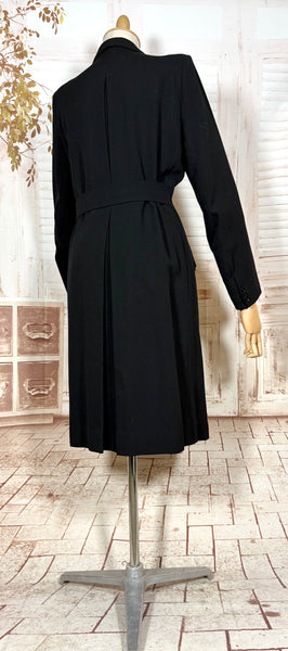 Classic Double Breasted Black 1940s Coat With Cinched Belt Back