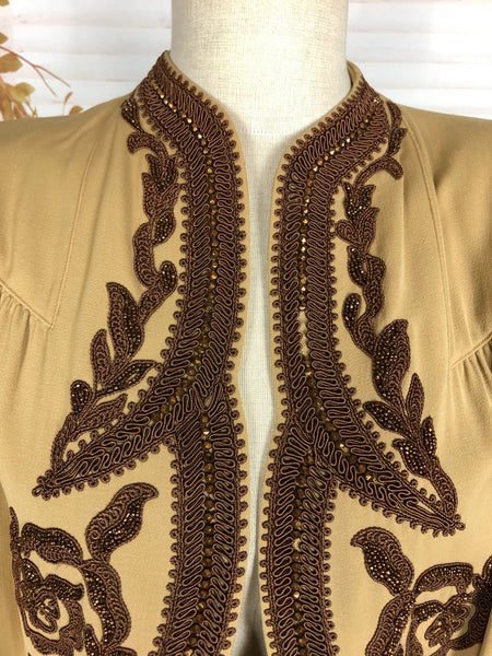 Exceptionally Rare Original 1940s Beaded Soutache Suit By Evalen Original