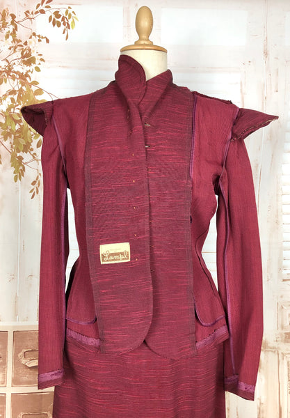 Stunning 1940s Striped Red Faille Suit By Lampl