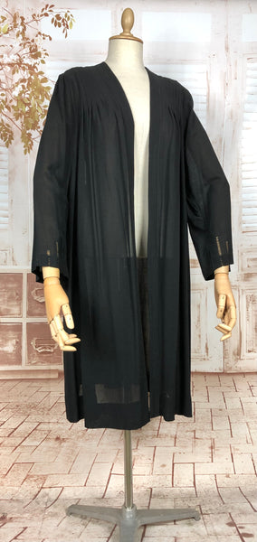 1930s Lightweight Black Crepe Coat with Pintuck and Open Work Detailing