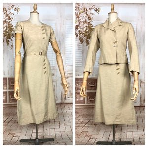 Rare Original 1930s Vintage Asymmetric Cream Rayon Faille Skirt Suit