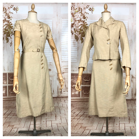 Rare Original 1930s Vintage Asymmetric Cream Rayon Faille Skirt Suit