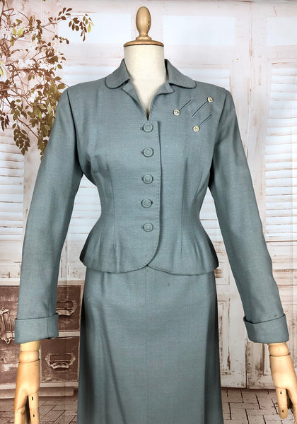 Stunning Original 1940s Vintage Steel Blue Grey Skirt Suit