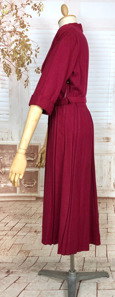 Beautiful Belted Red Late 1940s / Early 1950s Volup Dress With Pin Tuck Details