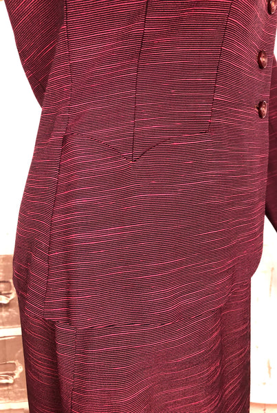 Stunning 1940s Striped Red Faille Suit By Lampl