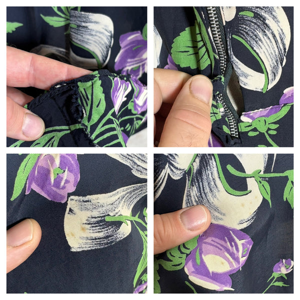 1940s Novelty Bow And Flower Print Dress