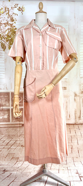 Pale Pink Striped Volup 1940s Day Dress by Westover Wearables