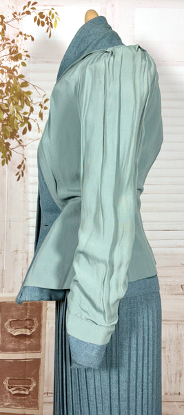 Late 1940s Teal Flecked Wool Skirt Suit with Knife Pleats – Betty Rose