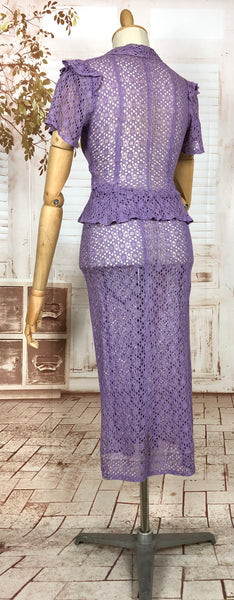 LAYAWAY PAYMENT 2 OF 2 - RESERVED FOR AISHA - PLEASE DO NOT PURCHASE - Exceptional Original 1930s Vintage Lilac Lace Peplum Suit