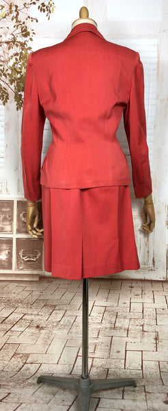 Incredible Original 1940s Vintage Coral Red Gabardine Skirt Suit By Jaunty Juniors