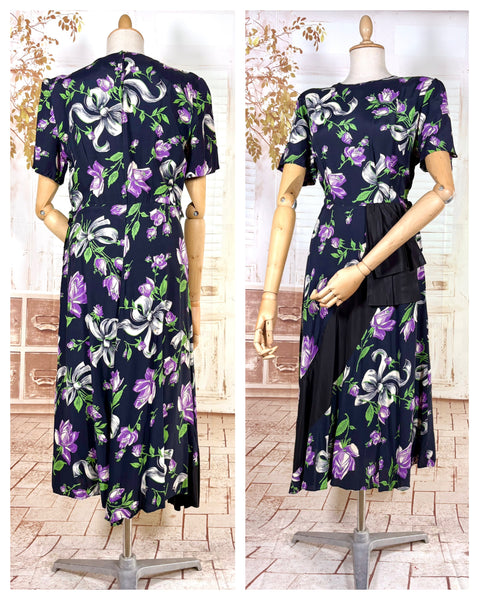 1940s Novelty Bow And Flower Print Dress