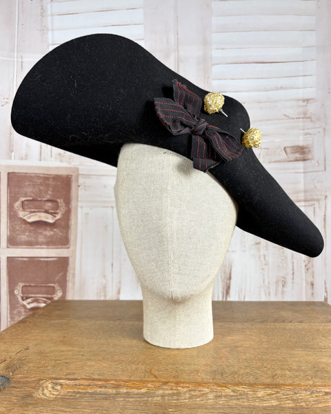 Magnificent Huge Black Late 1930s / Early 1940s Sculptural Hat