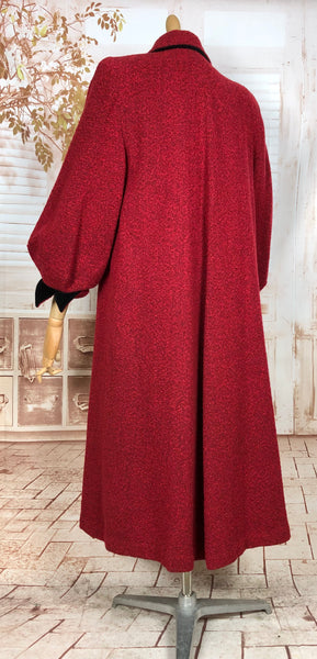 Exquisite Volup Lipstick Red 1940s Boucle Swing Coat With Huge Bishop Sleeves