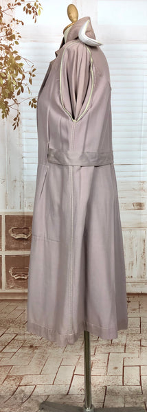 Exceptional Pale Lilac 1940s Belt Through Gabardine Swing Coat