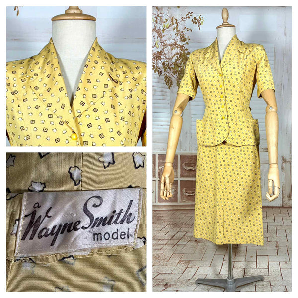 Beautiful Yellow Rayon Faille 1940s Summer Suit