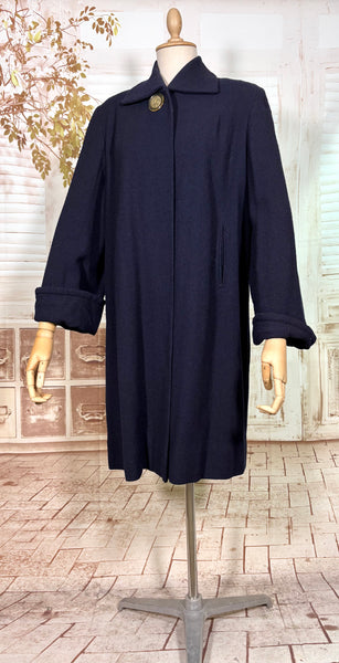 Stunning 1940s Navy Blue Boucle Swing Coat