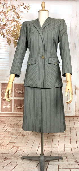 Exquisite Original 1940s Striped Blade Runner Skirt Suit - Gilbert Adrian Inspired