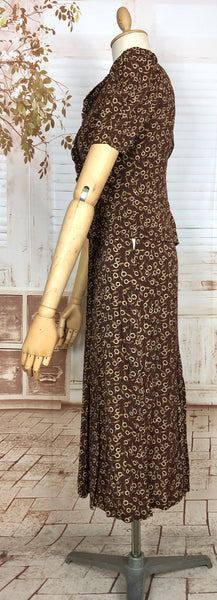 Super Rare 1930s Vintage Abstract Printed Brown Rayon Skirt Suit