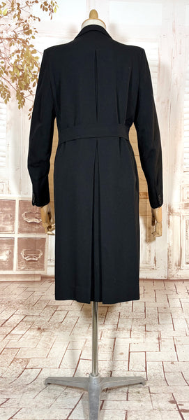 Classic Double Breasted Black 1940s Coat With Cinched Belt Back