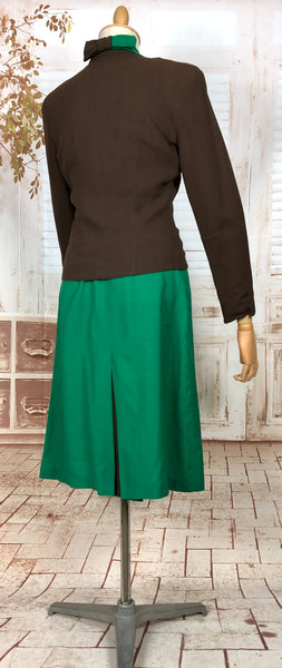 Stunning Original 1940s Vintage Green And Brown Colour Block Suit