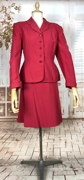 Rare Original 1940s Volup Vintage Cherry Red Gabardine Skirt Suit