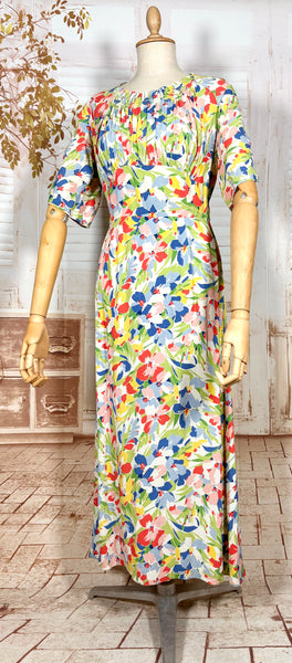 1930s Vibrant Floral Crepe Day Dress