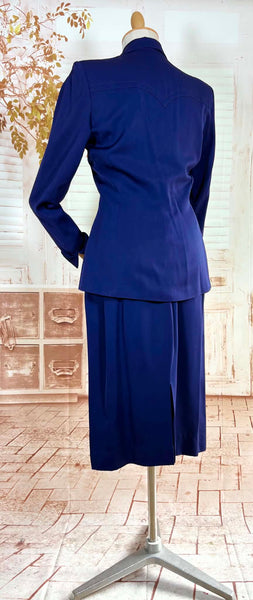 Exquisite Royal Blue 1940s Gabardine Suit With Western Stitching Detail