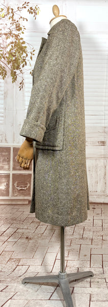 1940s Atomic Fleck Tweed Coat – Strong Shouldered Flecked Tweed Swing Coat
