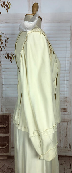 Incredible Original 1940s Vintage Off White Cream Skirt Suit With Quilted Shoulders And Huge Bishop Sleeves