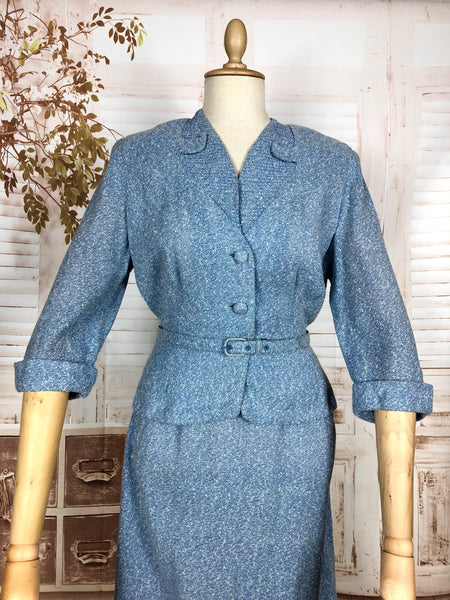 Wonderful Late 1940s Sky Blue Belted Skirt Suit
