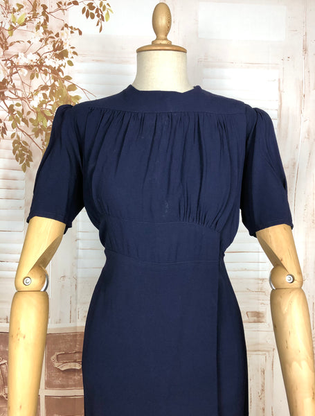 Rare 1930s Navy Blue Crepe Adjustable Maternity Wrap Dress By Blessed Event