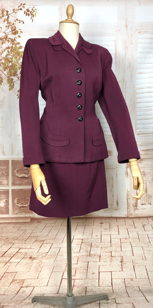 Beautiful Original 1940s Vintage Berry Purple Gabardine Skirt Suit