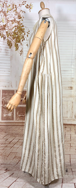 Amazing Cream and Brown Striped Silk 1920s Day Dress