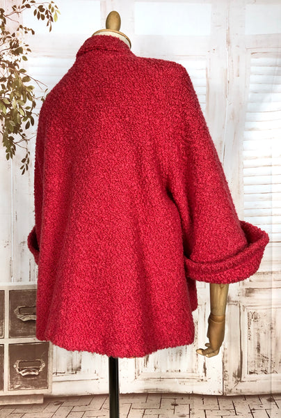 Fabulous Lipstick Red Late 1940s / Early 1950s Boucle Swing Coat