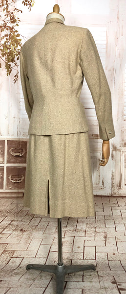 Wonderful Original 1940s Vintage Cream Lightweight Tweed Skirt Suit Tailoring