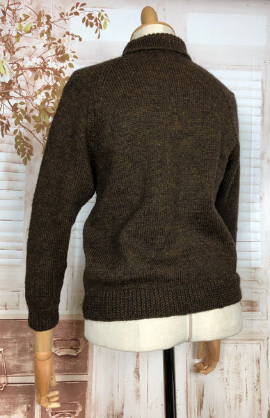 Original 1940s Vintage Rich Chocolate Brown Wool Knit Sweater