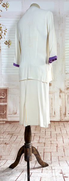 Rare White And Purple Colour Block 1930s Dress And Jacket Set