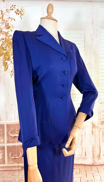 Exquisite Royal Blue 1940s Gabardine Suit With Western Stitching Detail