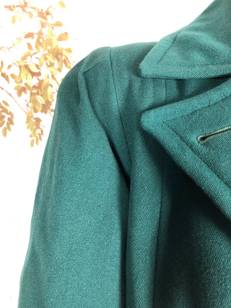 Stunning Forest Green Original 1940s Belted Princess Coat