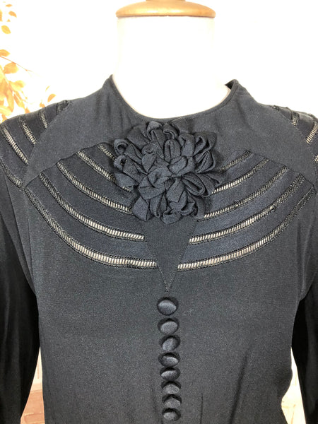 Incredible Avant Garde 1930s Black Evening Dress With Statement Sleeves