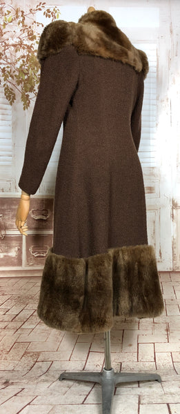 Exceptional Original 1930s Vintage Brown Fur Trimmed Princess Coat