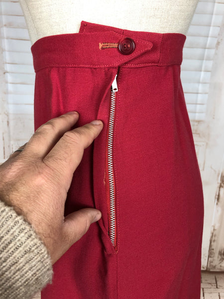 Rare Original 1940s Volup Vintage Cherry Red Gabardine Skirt Suit