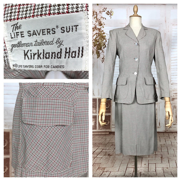 Beautiful Original Late 1940s / Early 1950s Micro Check Houndstooth Suit Life Savers By Kirkland Hall