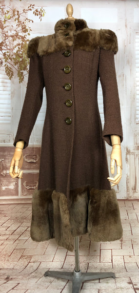 Exceptional Original 1930s Vintage Brown Fur Trimmed Princess Coat