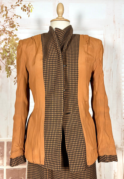 1940s Pumpkin Orange Check Skirt Suit – Tailored Hourglass Silhouette