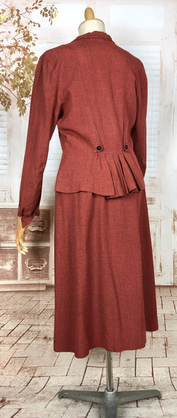 Incredible Original 1940s Vintage Rust Red Bustle Back Skirt Suit