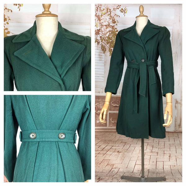 Stunning Forest Green Original 1940s Belted Princess Coat