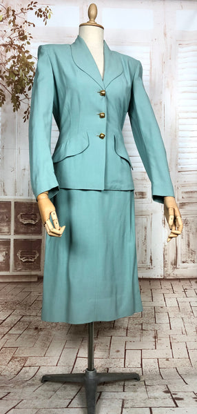 Insane Original 1940s Aqua Turquoise Summer Suit With Beautiful Buttons